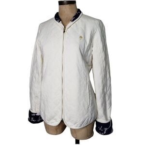 Lilly Pulitzer Ivory/Cream & Navy My Feather Script Quilted Jacket Size Small